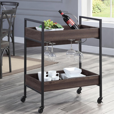 Rectangular Serving Cart With 2 Tier Shelf, Walnut And Black by Latitude Run