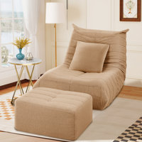 Bean Bag Chair With Ottoman and Pillow, Sofa Big Beanbag Chair For Adults Fireside Bean Bag Lounger Memory Foam Chair For Home, Apartment Or Gaming Ve by Trule