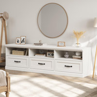 70in TV Stand for TVs up to 75in, Entertainment Center with Storage Drawer, Mid-Century Modern TV Console with Open Shelves, Wood Media TV Cabinet for