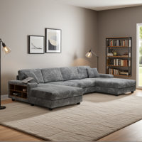 137" Corduroy Sectional Sofa 4 Piece U Shaped Oversized Modular Couch With 2 Sides Storage Shelve & Chaise Lounge Chairs, 1300lbs Capacity by Mercer41