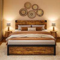Bed Frame With Wooden Headboard, Under-Bed Storage And Metal Legs. Noise-Free Operation, No Box Spring Required by 17 Stories
