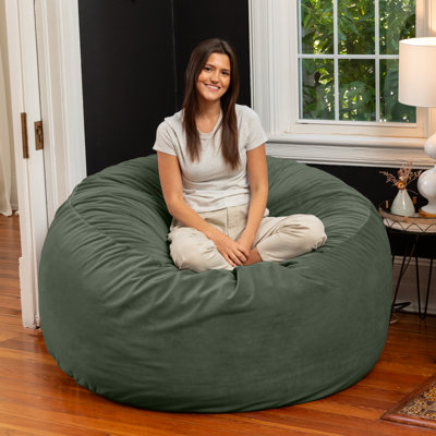 5 Foot Saxx - Large Round Bean Bag Chair For Adults - Lush Velvet Green by Trule