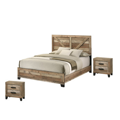 3 Piece Bedroom Set in Weathered Brown Pine by Gracie Oaks
