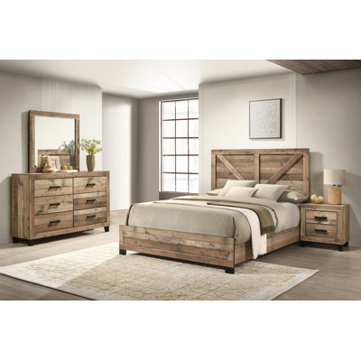 4 Piece Bedroom Set in Weathered Brown Pine by Gracie Oaks