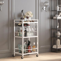 Bar Cart, Home Bar Serving Cart, Drink Cart With 3-Tier Mirrored Shelf, Mobile Kitchen Shelf With Wine Rack, Rolling Beverage Cart by Ebern Designs