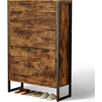 Shoe Cabinets, 25”Shoe Storage Cabinets with 1 Drawer and 2 Flip Half Moon Line Doors for 8-10 Pairs, Freestanding Shoe Rack for Apartments, Entryways by George Oliver