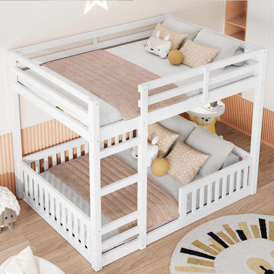 Full Over Full Wood Bunk Bed With Sturdy Frame And Guardrails For Families by Harriet Bee