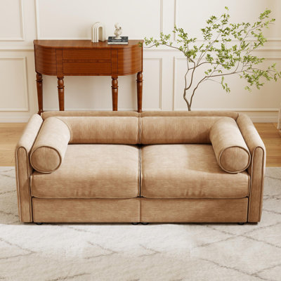 Modular combination sofa with storage space, cylindrical backrest and armrests