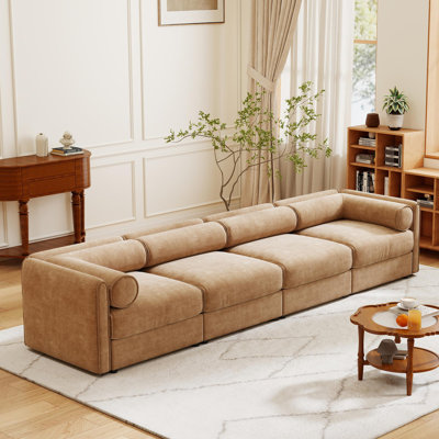 Modular combination sofa with storage space, cylindrical backrest and armrests by Latitude Run