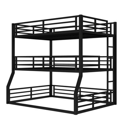 Metal Triple Bunk Bed with Safety Guardrails, Heavy-Duty Frame, Noise-Reducing Design by 17 Stories
