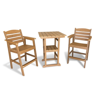 HIPS Bar Stools Set of 2 and 1 High Top Bar Table,Patio Bar Set for Garden,Balcony and Backyard,Brown by Latitude Run