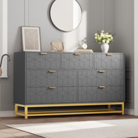 Dresser for Bedroom, 53.5" Wide Dresser Organizer, 7 Drawer with Golden Metal Handle and Legs, Modern Chest of Drawers for Closet, Hallway, Living Roo by Ebern Designs