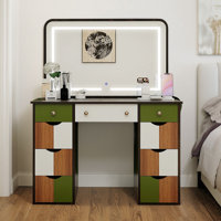 Naruin Makeup Vanity With Led Lighted Mirror by Wrought Studio