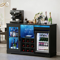 Wine Bar Cabinet With Fridge, Liquor Coffee Cabinet With Led Lights & Glass Holder, Mini Fridge Cabinet With Storage, Human Body Sensor, Sideboard Buf