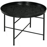 24" Round Coffee Table With Hammered Tray Top, Vintage Metal Center Table For Living Room, Bedroom, Side Table, by Mercer41