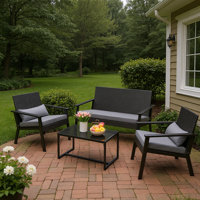 4-Person Rattan Outdoor Patio Chair Set with Cushions and Pillows