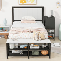 Metal Platform Bed with Two-Tier Storage Shelves and Wooden Storage Cabinet, Combining Durability, Comfort, and Ample Storage Solutions by Ebern Designs