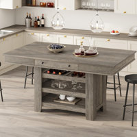 60" Counter Height Dining Table for 4, Farmhouse Large Rectangular Kitchen Table for 6 with Thick Table Top, Bar Height Dining Room Table with Deepene by Winston Porter