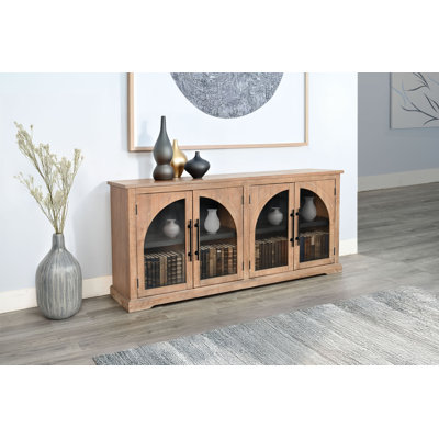 Elena Modern Wood Display Cabinet with Arched Glass Doors by Wildon Home