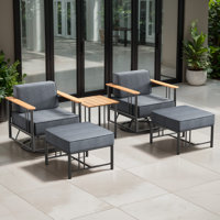 Coan Archlebov 2 Person Swivel Chair Outdoor Patio Conversation Set With Ottomans And 18.7In Side Table