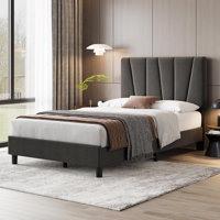 Bed Frame with Adjustable Headboard, Velvet Upholstered Tufted Platform Bedframe with Strong Wooden Slats, Mattress Foundation, No Box Spring Needed,E