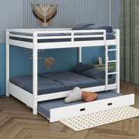 Modern Queen Over Queen Bunk Bed With Trundle, Solid Wood Bunk Bed Frame With Ladder And Guardrail For Kids Teens Adult by Harriet Bee