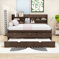 3 Drawers Full Wooden Captain Bed with Twin Trundle and Shelves by Lark Manor