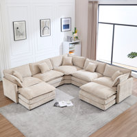 U Shaped Corner Modular Sectional Reversible Sofa Couch With Ottoman