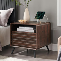 24" Mid Century Nightstand With 2 Drawers & Charging Station by George Oliver