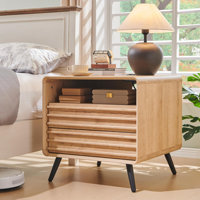 24" Mid Century Nightstand With 2 Drawers & Charging Station by George Oliver