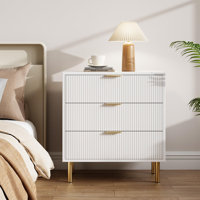 Fluted Wood Dresser for Bedroom with 3 Drawers, Modern Chest of Drawers, Dresser with Handle, Drawers Organizer for Living Room, Hallway, Entryway