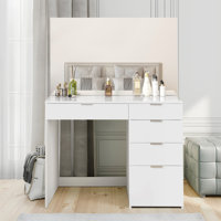 Makeup Vanity Table with 5 Drawers, Modern Dressing Table with Storage for Bedroom or Bathroom by Ebern Designs