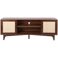 Rattan TV Stand for 75in TV, Boho TV Stand with Rattan Door, Entertainment Center with Build-in Socket, Storage Cabinet with 2 Shelves, Modern TV Cons by Bayou Breeze
