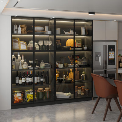 2-piece Display Cabinet With Glass Doors And Lights, Large Modern Storage Cabinet With 5-tier Shelves, Trophy Case For Collectibles For Living Room Ho by Ivy Bronx