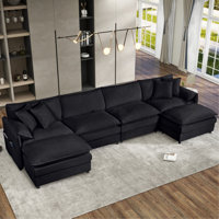 Modular Sectional Sofa, Oversized Deep Seat U Shaped Couch Set For Living Room, 4-Seater Comfy Cloud Couches With Two Movable Ottomans, DIY Combinatio