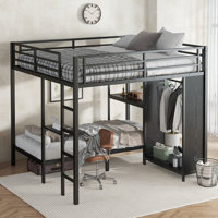King over Twin XL Metal Bunk Bed with Wardrobe, Foldable Desk & Shelves, Space-Saving Loft Frame, Black by Isabelle & Max