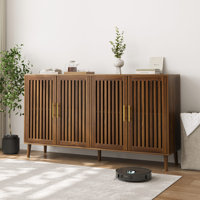 63 Inch Walnut Sideboard Buffet Cabinet With Storage ,Grille-Striped 4 Doors Sideboard,Multifunctional Accent Cabinet For Dining Room,Living Room,Entr by George Oliver