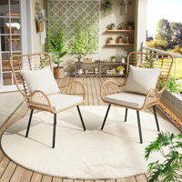 Wicker Chairs Outdoor Set of 2, 500 Lbs Capacity Outdoor Patio Chair, All-Weather Club Chair with Water-Resistant Cushions by Bay Isle Home