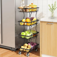 Fruit Basket Kitchen Pantry Organizers And Storage ,4 Tier Stackable Metal Wire Basket Stand,(Black) by 17 Stories