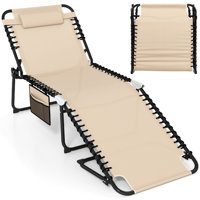 Oversize Folding Chaise Lounge with Adjustable Backrest Pillow Pocket by Arlmont & Co.
