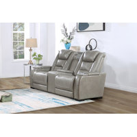 Breckenridge Leather Upholstery Manual Reclining Loveseat In Gray by Winston Porter