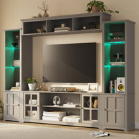 4 Piece Wall Unit Tv Stand With Bookshelf, Modern Tv Console Table With Led Lights, Large Entertainment Center With Open Shelves For Tvs Up To 65", Li by Lark Manor