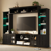 4 Piece Wall Unit Tv Stand With Bookshelf, Modern Tv Console Table With Led Lights, Large Entertainment Center With Open Shelves For Tvs Up To 65", Li by Lark Manor
