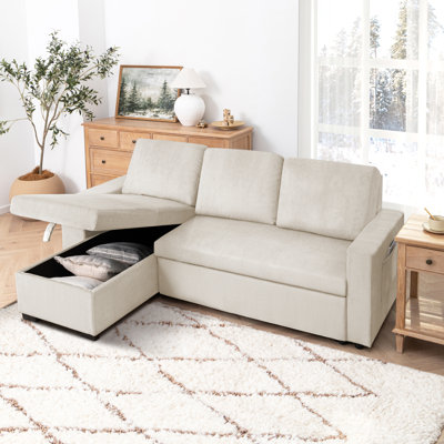 Modern Sleeper Sofa With Pull Out Bed & Storage Chaise