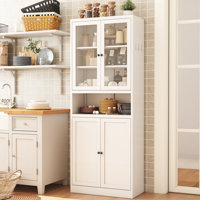Metal Kitchen Pantry Cabinet - 72" Tall Storage with Glass & Metal Doors, White Adjustable Shelves for Kitchen/Pantry, Heavy Duty & Freestanding
