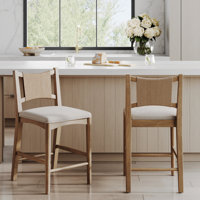 Boho Counter Height Bar Stool With Seagrass Backrest by Beachcrest Home