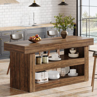 55-Inch Wood Kitchen Stationary Island with 2-Tier Storage, Coffee Bar Table for Kitchen, Dining Room by Millwood Pines