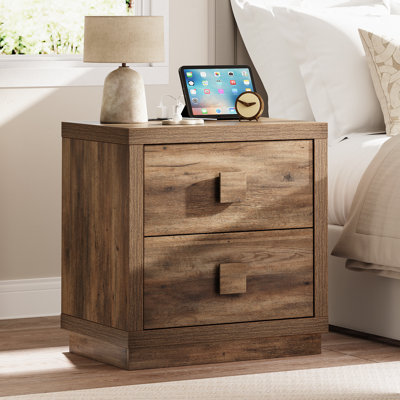 23.4 Inch Large Nightstand With Charger Station And 2 Drawers by Gracie Oaks