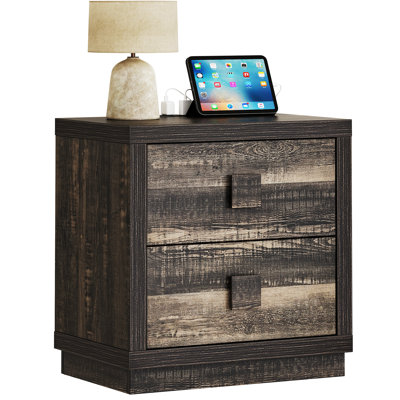23.4 Inch Large Nightstand With Charger Station And 2 Drawers by Gracie Oaks