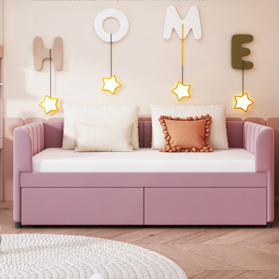 Upholstered Daybed With Ergonomic Design Backrest And 2 Drawers